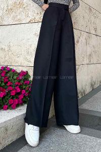 Lamelif Beli Cırt Cırtlı Palazzo Model Pantolon Siyah