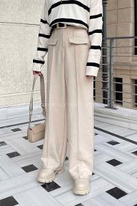 Lamelif Ön Kapak Cep Detaylı Çimalı Pantalon Krem