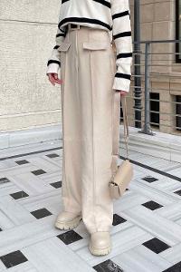 Lamelif Ön Kapak Cep Detaylı Çimalı Pantalon Krem