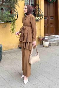 Lamelif Pileli İkili Takım Kahverengi