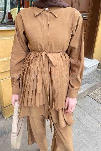 Lamelif Pileli İkili Takım Kahverengi