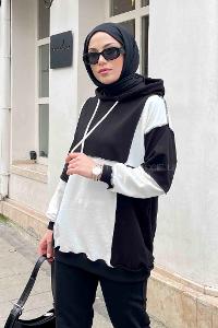 Black Hood Neck Reglan Sleeveless Arm Unprinted Sweatshirt