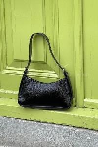 Lamelif Distressed Kol Çantası Kadın Parlak Siyah