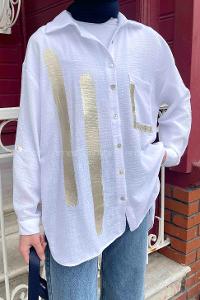 White Shirt Collar Long Arm Viscose Fabric Printed Shirt