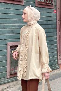 Cream Mandarin Collar Cotton Unprinted Tunic