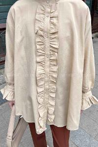 Cream Mandarin Collar Cotton Unprinted Tunic