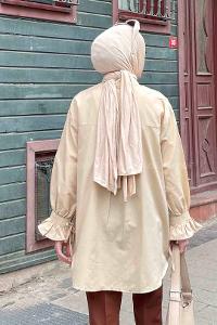 Cream Mandarin Collar Cotton Unprinted Tunic