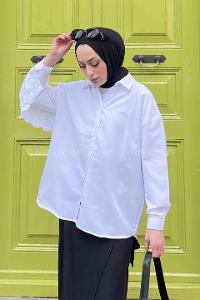 Lamelif Güpür Detaylı Gömlek Beyaz