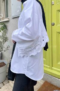 Lamelif Güpür Detaylı Gömlek Beyaz