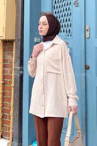 Beige Shirt Collar Long Arm Cotton Unprinted Shirt