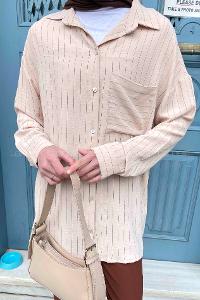 Beige Shirt Collar Long Arm Cotton Unprinted Shirt