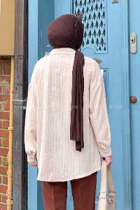 Beige Shirt Collar Long Arm Cotton Unprinted Shirt