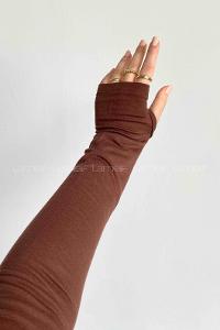 Lamelif Balıkçı Yaka Eldivenli Pamuklu Body Kahverengi