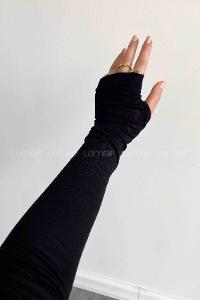 Lamelif Balıkçı Yaka Eldivenli Pamuklu Body Siyah