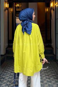 Lamelif Manşeti Biyeli Tunik Fıstık Yeşili