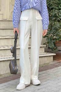 Lamelif Ön Kapak Cep Detaylı Çimalı Pantalon Ekru