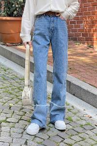 Lamelif Paça Kıvırmalı Flare Pantalon Açık Mavi