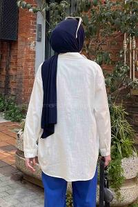 Lamelif Katlamalı Kol Detaylı Gömlek Ekru