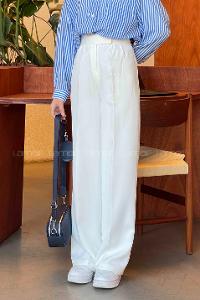 Lamelif Beli Cırt Cırtlı Palazzo Model Pantolon Beyaz