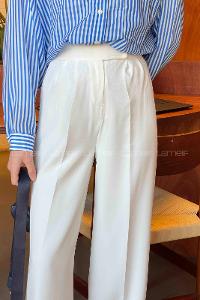 Lamelif Beli Cırt Cırtlı Palazzo Model Pantolon Beyaz