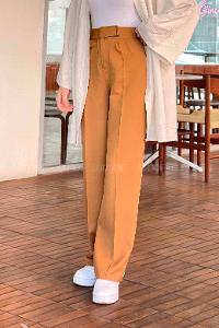 Lamelif Beli Cırt Cırtlı Palazzo Model Pantolon Camel