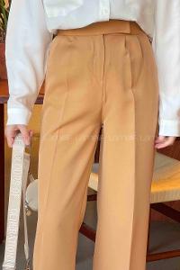 Lamelif Beli Cırt Cırtlı Palazzo Model Pantolon Sütlü Kahve