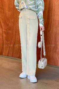 Lamelif Ön Kapak Cep Detaylı Çimalı Pantalon Bej