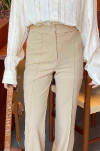 Lamelif Çımalı Bol Paça Pantolon Bej