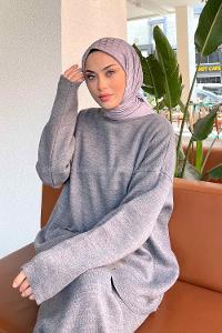 Lamelif Geometrik Desen Jakar Eşarp Gri