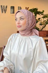 Lamelif Geometrik Desen Jakar Eşarp Soft Pudra