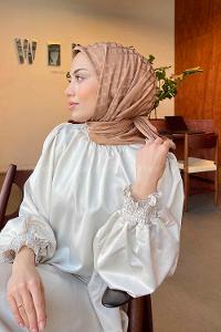 Lamelif Geometrik Desen Jakar Eşarp Sütlü Kahve