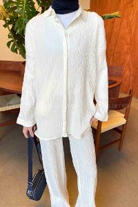 Ecru Shirt Collar Long Arm Without Accessories Cotton Regular Trousers Comfortable Suit