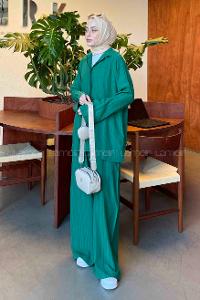Emerald Green Shirt Collar Long Arm Without Accessories Cotton Regular Trousers Comfortable Suit