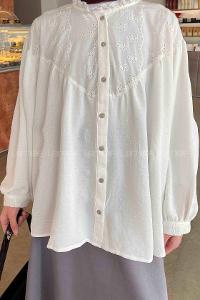 White Shirt Collar Long Arm Viscose Fabric Unprinted Shirt