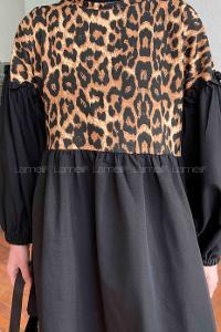 Black Medium Crew Neck Poplin Fabric Printed Tunic
