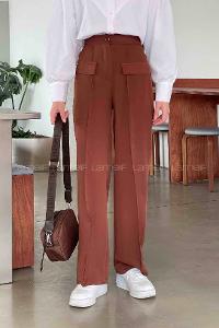 Lamelif Ön Kapak Cep Detaylı Çimalı Pantalon Kahverengi