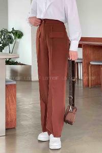 Lamelif Ön Kapak Cep Detaylı Çimalı Pantalon Kahverengi