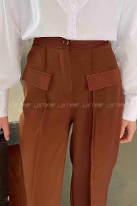 Lamelif Ön Kapak Cep Detaylı Çimalı Pantalon Kahverengi