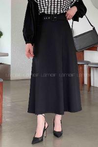 Black Cotton Unprinted Flare Skirt