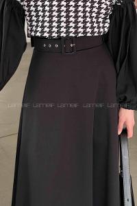 Black Cotton Unprinted Flare Skirt