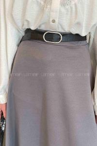 Lamelif Kloş Etek Krem Gri