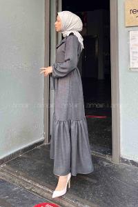 Lamelif Roba Volan Detaylı Elbise Füme