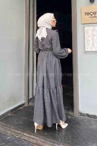 Lamelif Roba Volan Detaylı Elbise Füme