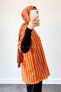 Lamelif  Çizgi Desenli T-Shirt Turuncu