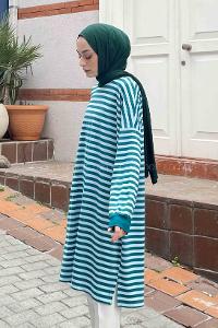 Oil Green Medium Crew Neck Cotton Tunic