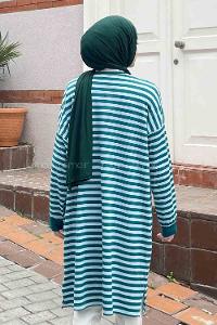 Oil Green Medium Crew Neck Cotton Tunic