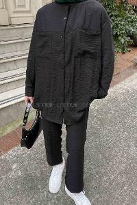 Lamelif İkili Keten Tesettür Takım Siyah