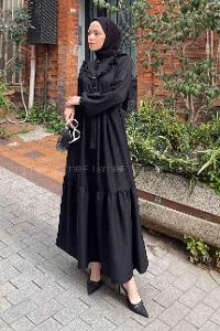 Lamelif Roba Volan Detaylı Elbise Siyah