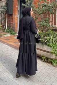 Lamelif Roba Volan Detaylı Elbise Siyah