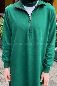 Emerald Green Choker Neck Combed Fabric Tunic